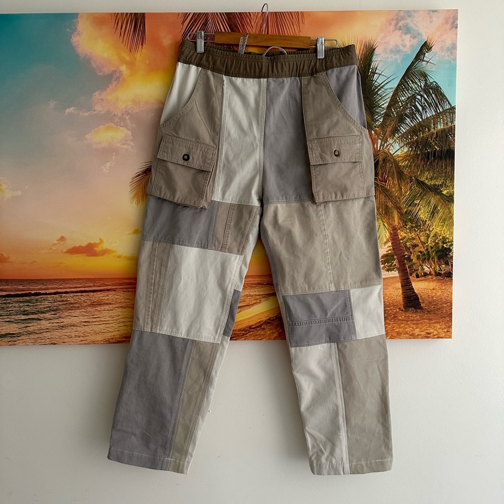 Gray and Tan Cargo Pants with Straight Leg and Durable Material